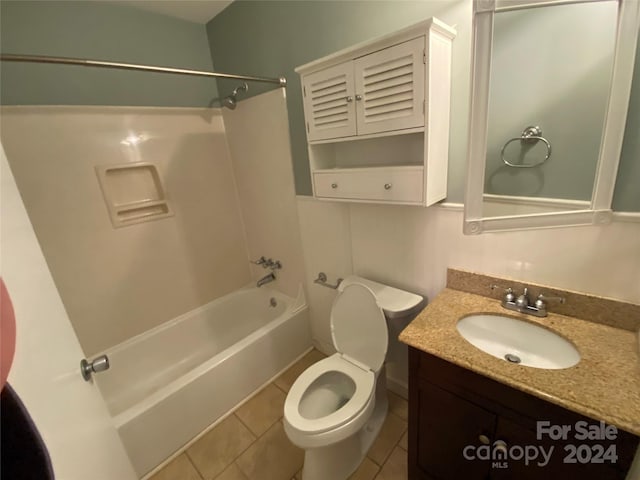 full bathroom featuring vanity, toilet, shower / bath combination, and tile patterned floors