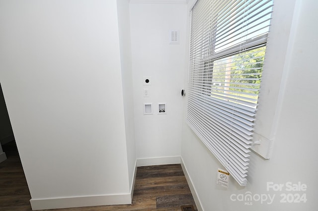 laundry area featuring hookup for a washing machine, hookup for an electric dryer, and dark hardwood / wood-style floors