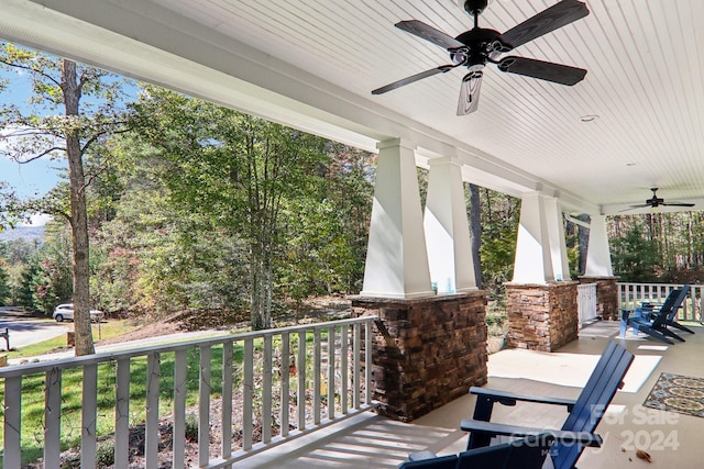 view of patio / terrace featuring covered porch and ceiling fan