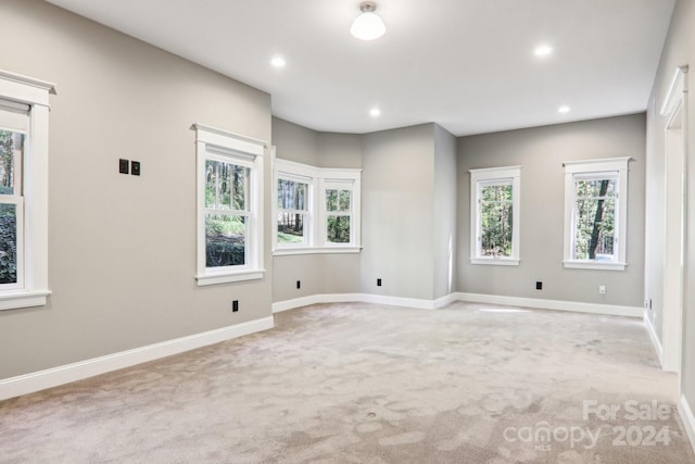 unfurnished room featuring light carpet