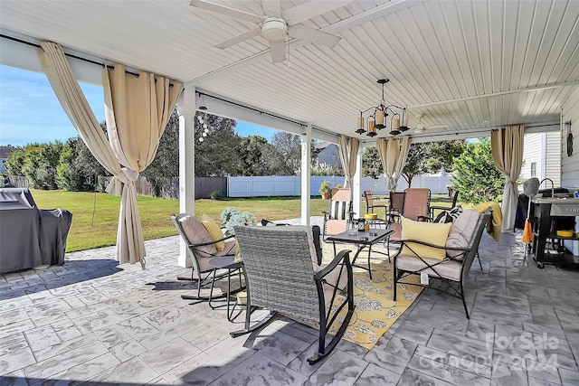 view of patio / terrace with grilling area and ceiling fan