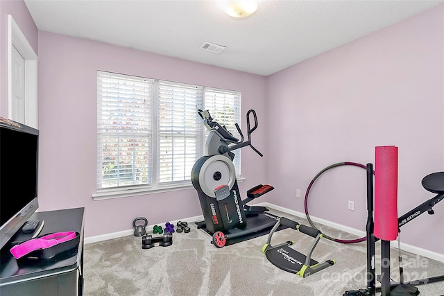 workout room with carpet and a wealth of natural light