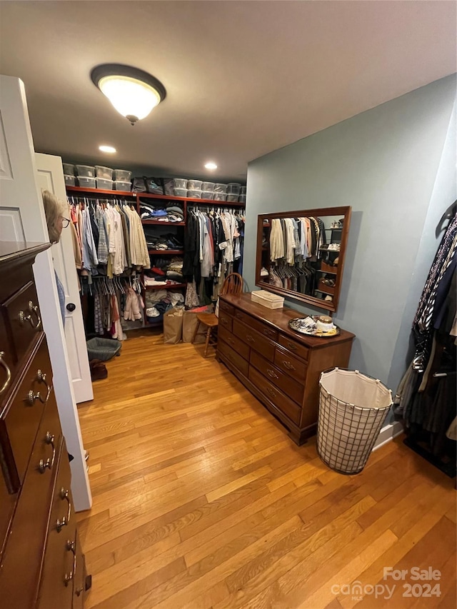 spacious closet with light hardwood / wood-style flooring