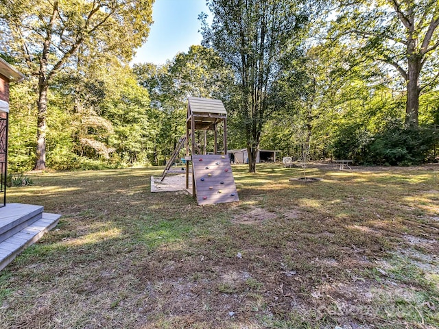 view of yard with a playground