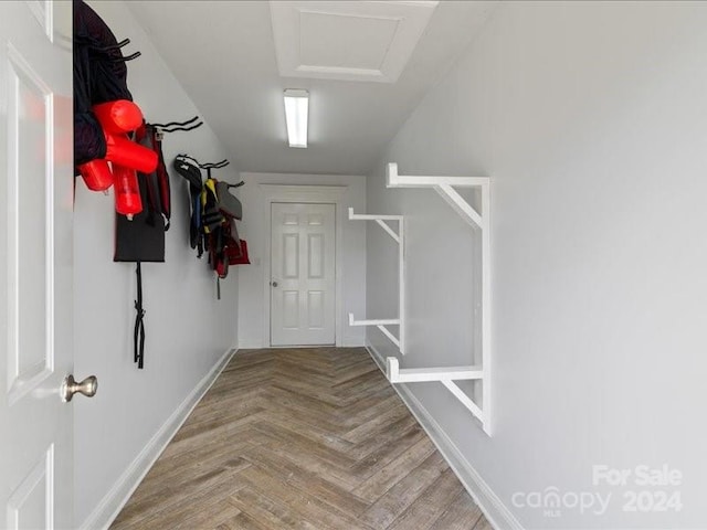 interior space with parquet flooring