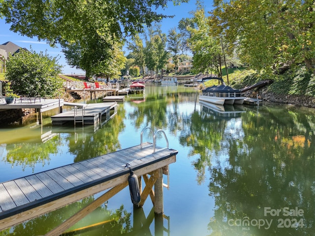 view of dock with a water view