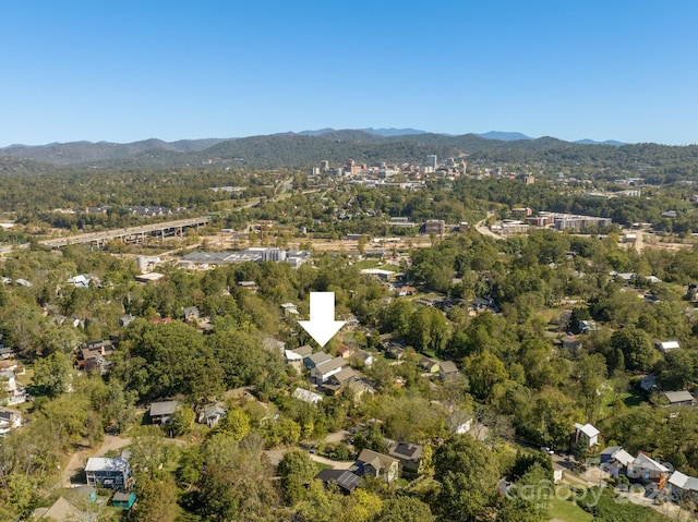 birds eye view of property featuring a mountain view