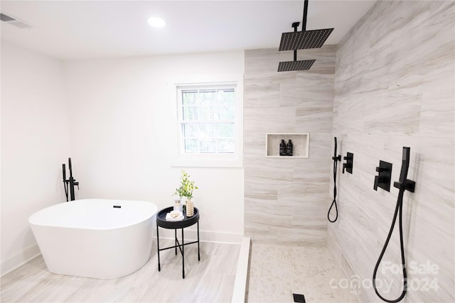 8946 Glencroft Rd, Mint Hill, NC 28227 - full bathroom with a freestanding bath, baseboards, a walk in shower, and recessed lighting