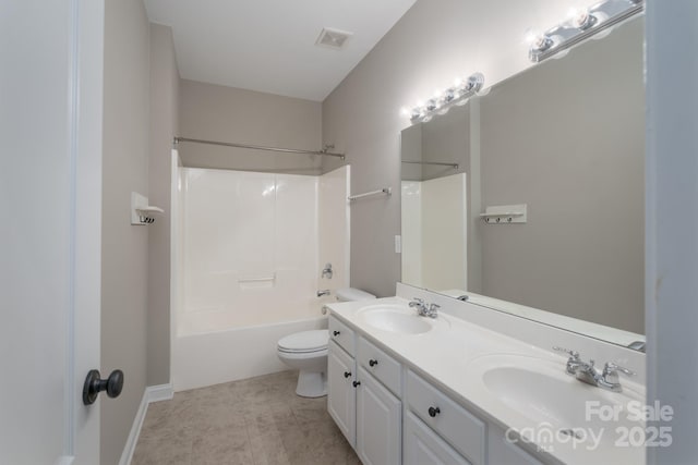 full bathroom featuring tile patterned floors, vanity, toilet, and bathing tub / shower combination