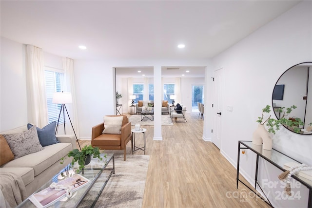 living room with light hardwood / wood-style floors