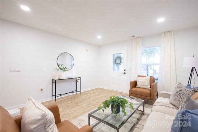 living room with light hardwood / wood-style flooring