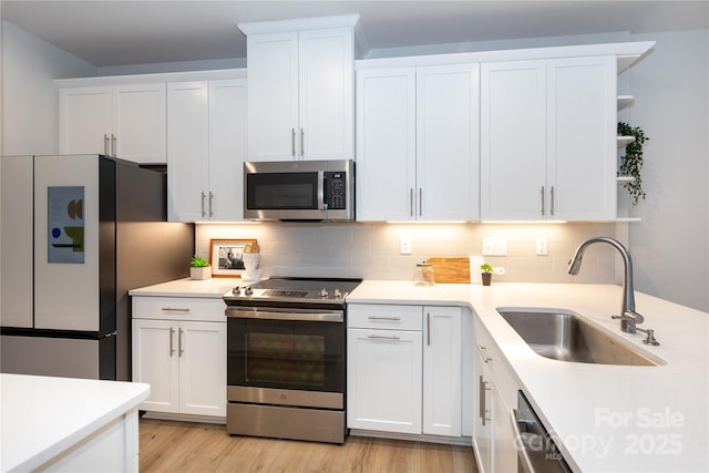 kitchen featuring white cabinetry, appliances with stainless steel finishes, sink, and decorative backsplash