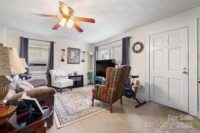 720A-C Harris Ave NW, Valdese, NC 28690 - living area with crown molding, cooling unit, and a ceiling fan