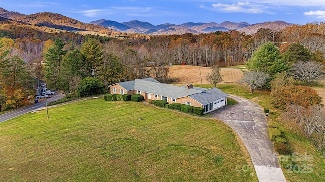 aerial view with a mountain view