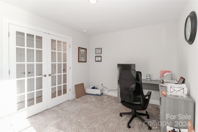 office space with french doors and carpet