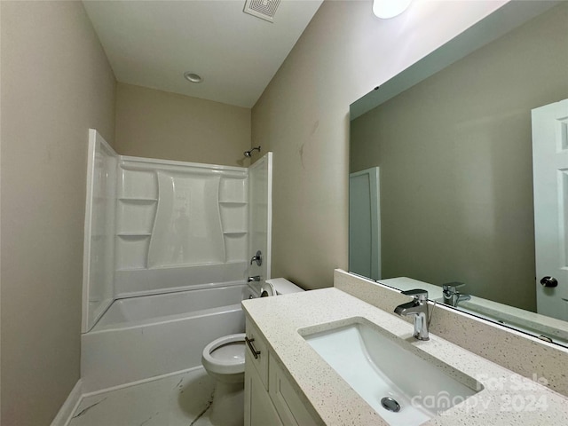 full bathroom featuring vanity, toilet, and shower / bathtub combination