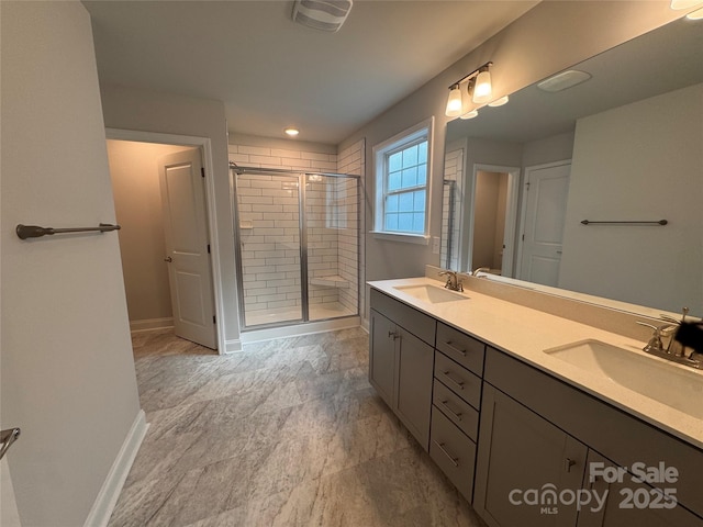 4049 Port Richmond Ave Unit 11, Gastonia, NC 28056 - full bath with a sink, double vanity, a stall shower, and baseboards