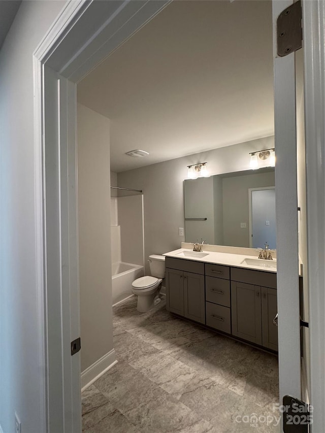 4049 Port Richmond Ave Unit 11, Gastonia, NC 28056 - bathroom with double vanity, toilet, bathtub / shower combination, and a sink