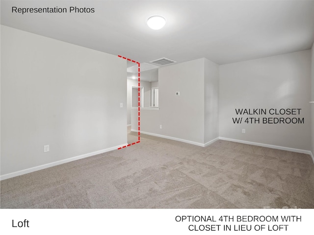 unfurnished room featuring light colored carpet