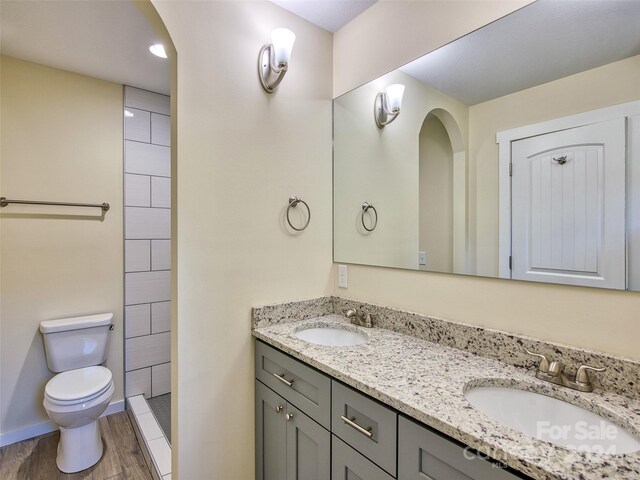 bathroom featuring vanity, hardwood / wood-style floors, and toilet