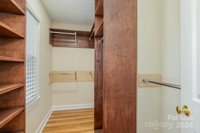 walk in closet featuring light hardwood / wood-style flooring