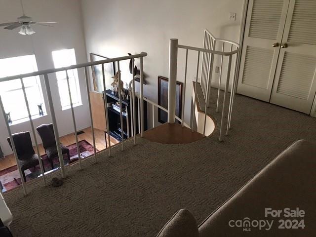 interior space featuring carpet flooring and ceiling fan