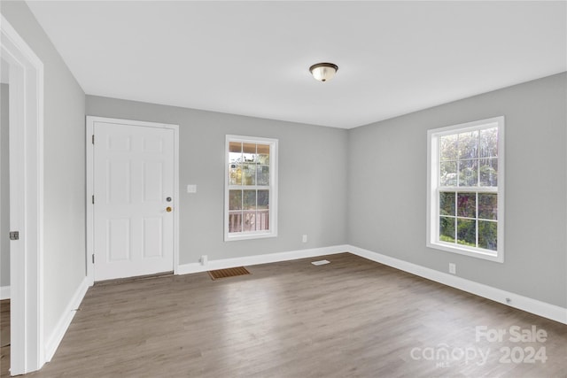 spare room with a wealth of natural light and dark hardwood / wood-style flooring