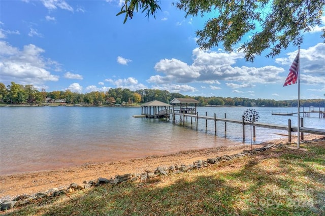 view of dock featuring a water view