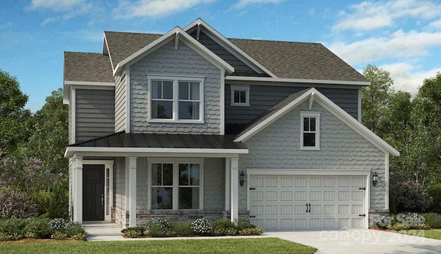 craftsman-style house with a front yard and a garage