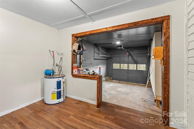 garage featuring water heater