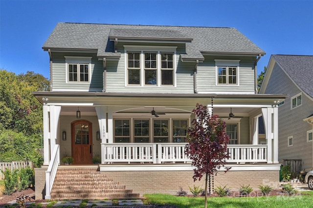 view of front facade featuring a porch and ceiling fan