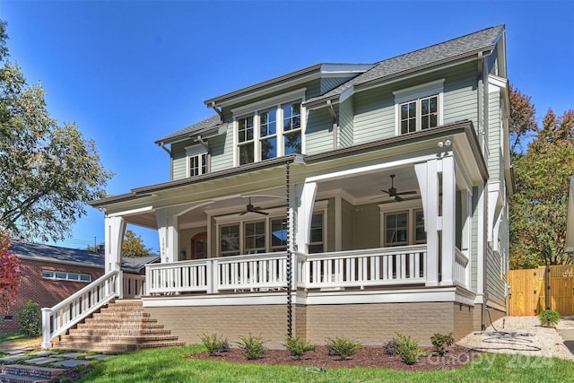 view of front of property with a porch and ceiling fan