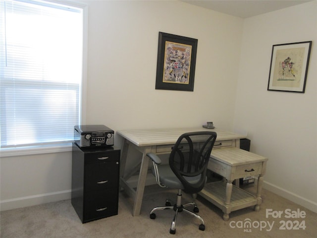 view of carpeted home office