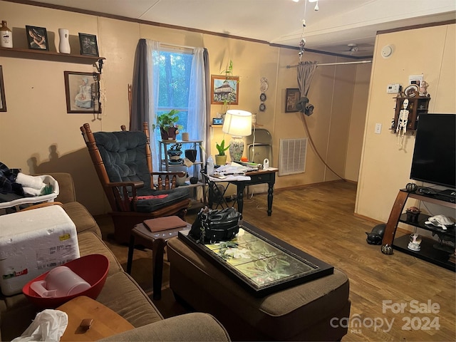 living room featuring wood-type flooring