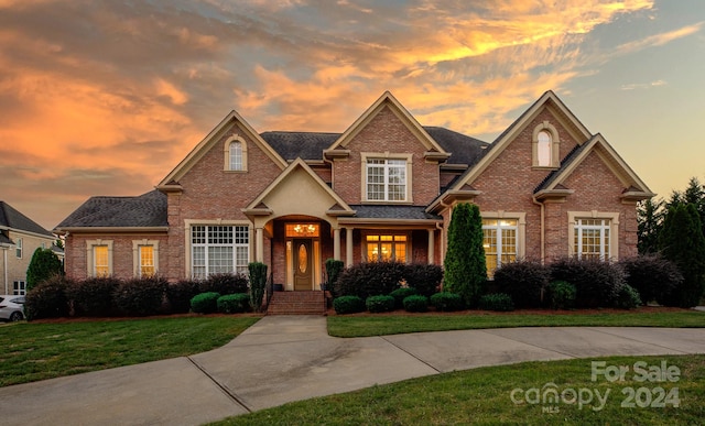 view of front of home with a yard