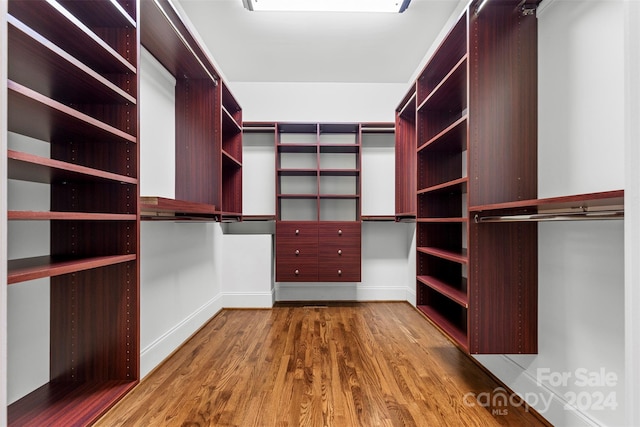 walk in closet with wood-type flooring