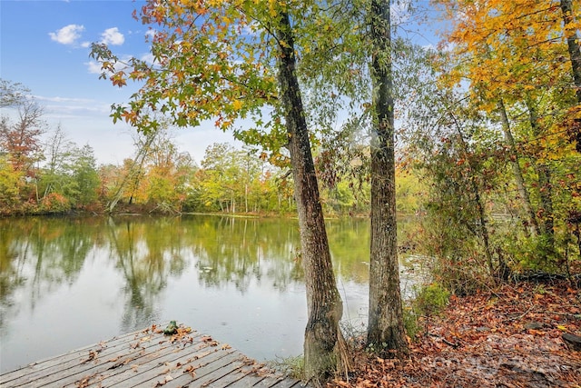 view of dock with a water view