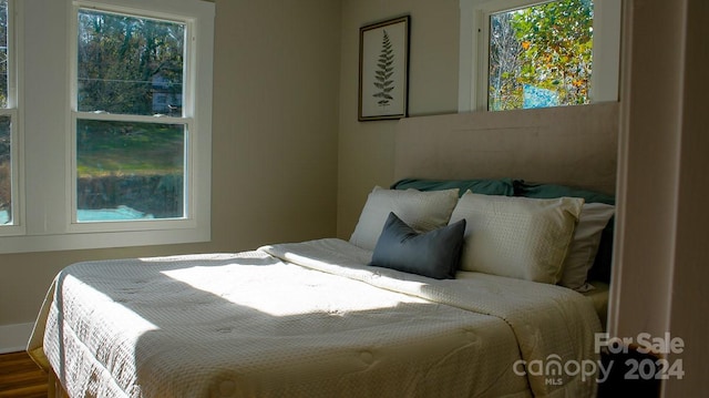 bedroom featuring multiple windows and hardwood / wood-style floors