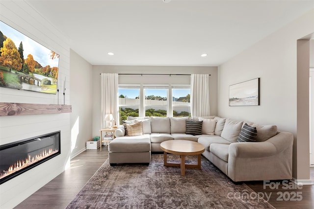 living room featuring dark hardwood / wood-style floors