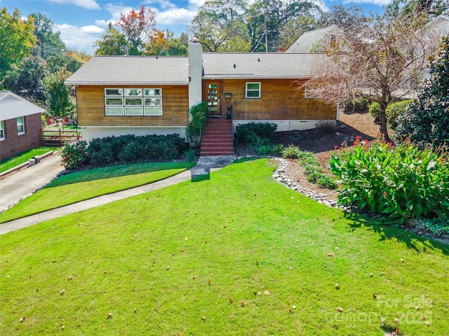 1166 Montford Dr, Charlotte, NC 28209 - view of front facade featuring a chimney, a front yard, and stairs
