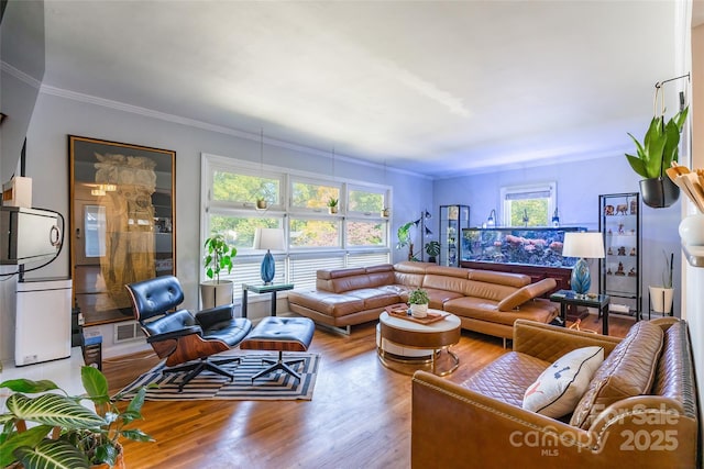 1166 Montford Dr, Charlotte, NC 28209 - living area featuring ornamental molding and wood finished floors