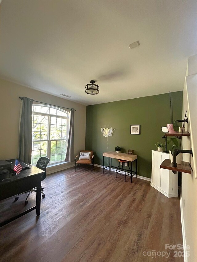 home office featuring dark wood-type flooring