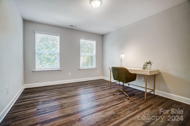 office area featuring dark hardwood / wood-style flooring