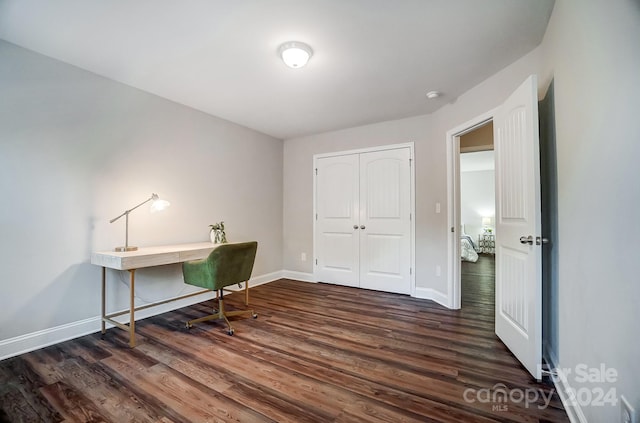 office area with dark hardwood / wood-style flooring