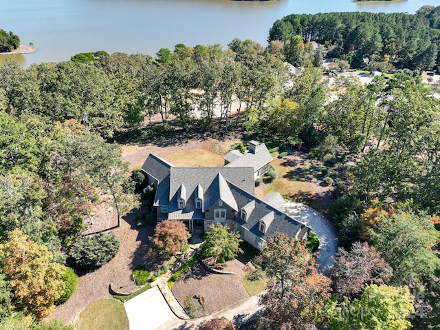 drone / aerial view featuring a water view