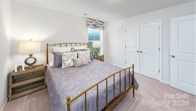 bedroom with carpet flooring and a closet