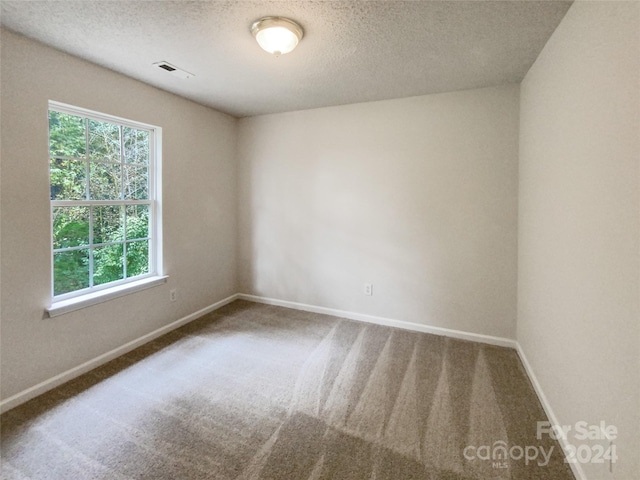 empty room with a textured ceiling and carpet