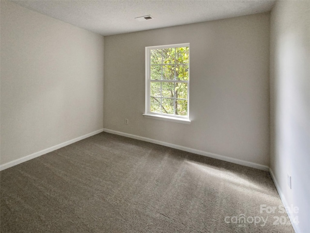 carpeted empty room featuring a textured ceiling