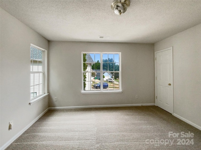 carpeted spare room featuring a textured ceiling