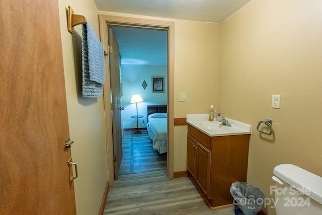 bathroom featuring vanity, toilet, and wood-type flooring